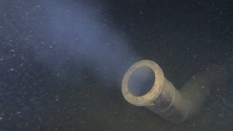 Image of the pipe discharging wastewater from the Mount Polley mine into Quesnel Lake in B.C.